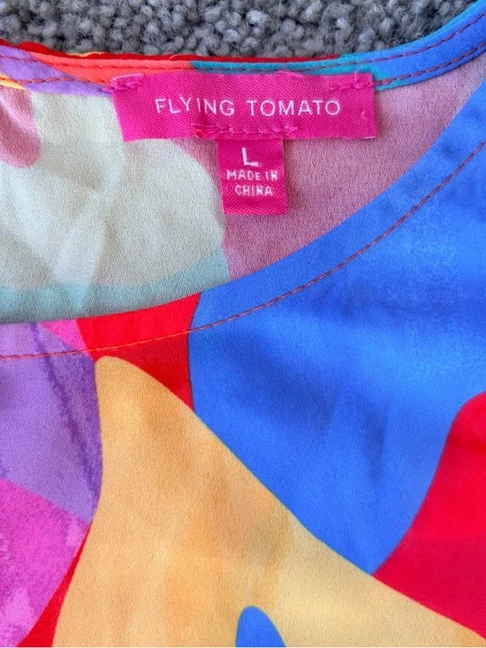 Flying Tomato Abstract Watercolor Butterfly Sleeve Blouse Top L - Picture 2 of 9